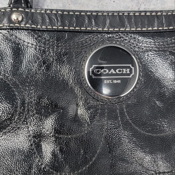 Coach | Signature Satchel Black Leather Tote Shoulder Bag - Picture 2 of 8